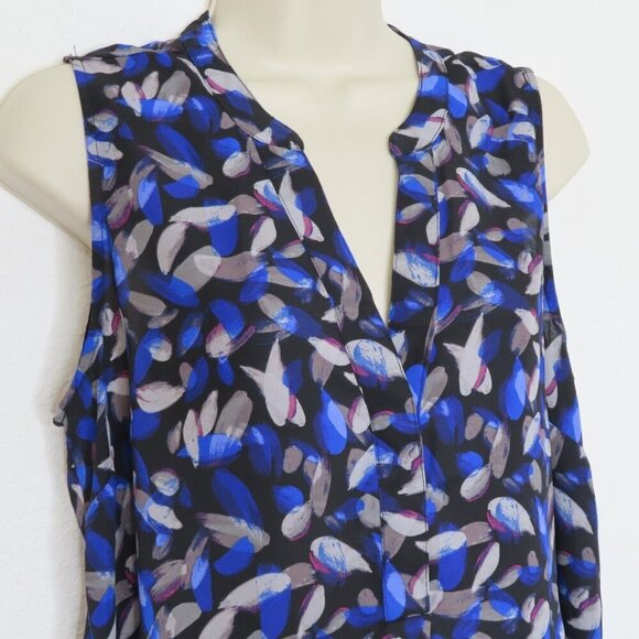 Noir Womens Medium Blue Watercolor Brush Stroke Sleevless Blouse Shirt Buttons - Picture 2 of 9